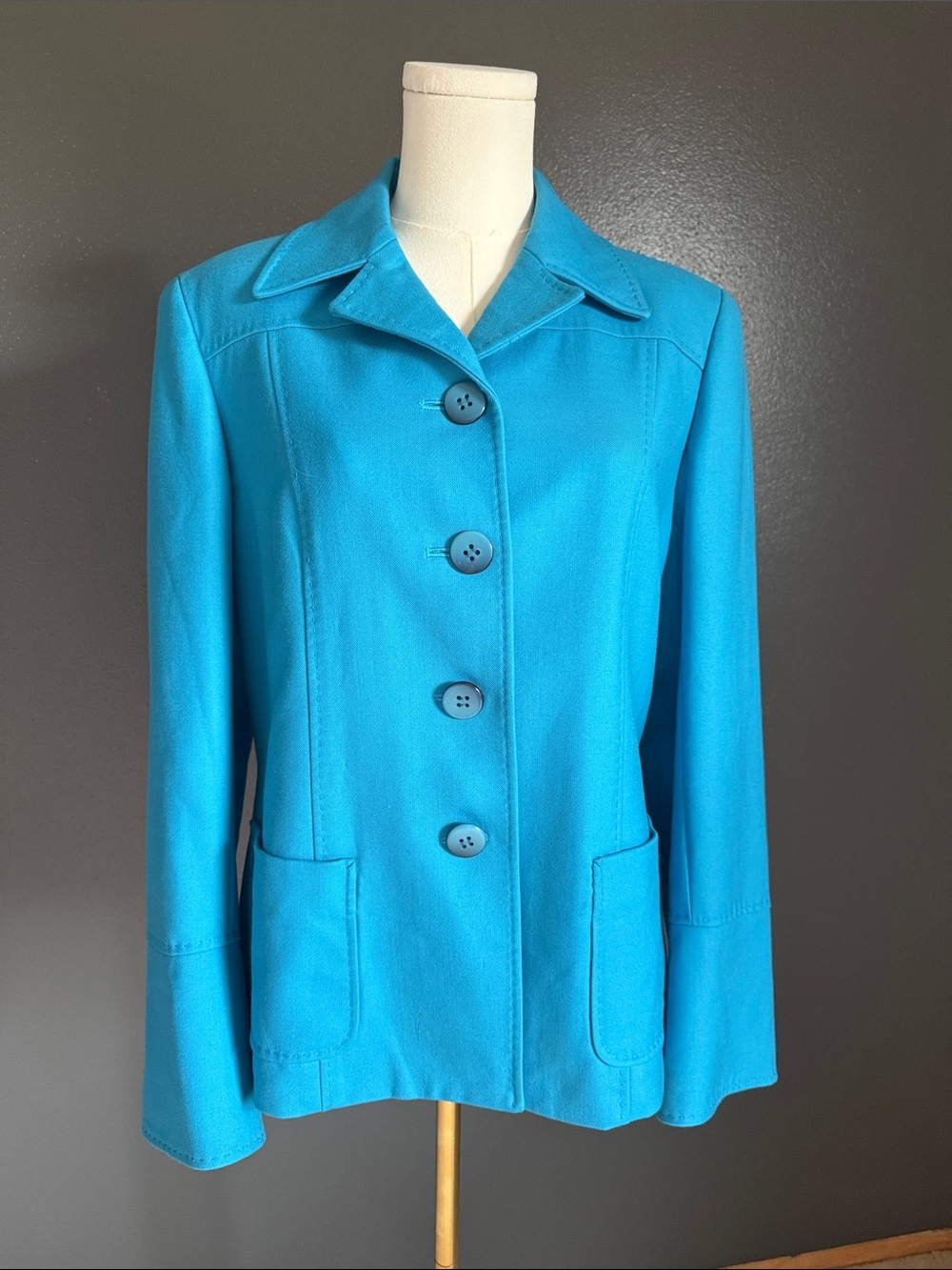 Carlisle Vintage 100% Wool Vibrant Turquoise Button-Up Blazer
